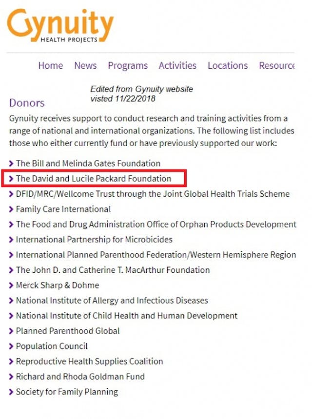 Gynuity funded by abortion pill mfg Danco Laboratories (Accessed Nov 2018) Image: Gynuity funded by abortion pill mfg Danco Laboratories (Accessed Nov 2018)