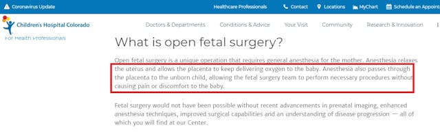 Image: Fetal Pain: Anesthesia for comfort of mother and unborn baby (Image: Children's Hospital Colorado)