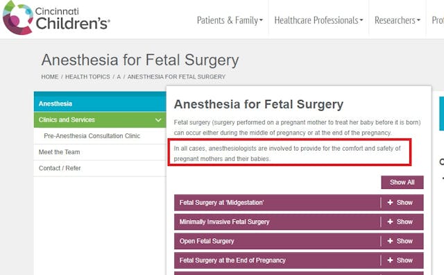 Image: Anesthesia for fetal pain (Image: Cincinnati Children's)