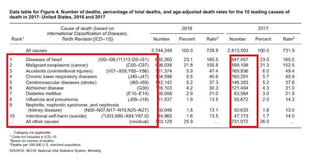 Leading causes of death 2017 (Source: NCHS, National Vital Statistics System, Mortality.) Image: Leading causes of death 2017 (SOURCE: NCHS, National Vital Statistics System, Mortality.)