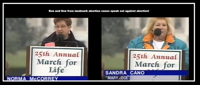 Roe v Wade and Doe v Bolton abortion plaintiffs speak against abortion Image: Roe v Wade and Doe v Bolton abortion plaintiffs speak against abortion