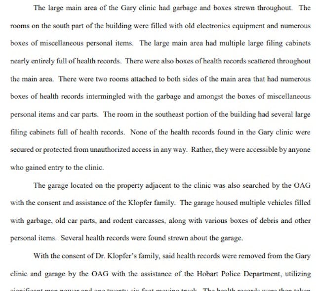 Indiana AG report on Klopfer Gary Indiana abortion clinic IMage: Indiana AG report on Klopfer Gary Indiana abortion clinic