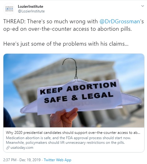 Image: Lozier responds to Dan Grossman oped on self managed abortion (Image: Twitter)