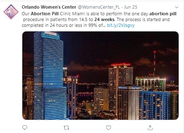 Image: Abortion pill use for second trimester Orlando Womens Center (Image: Twitter)