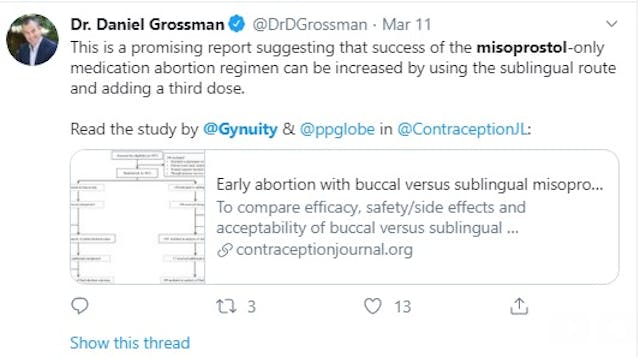 Daniel Grossman Tweets Misoprostol only for abortion (Image: Twitter) Image: Daniel Grossman Tweets Misoprostol only for abortion (Image: Twitter)