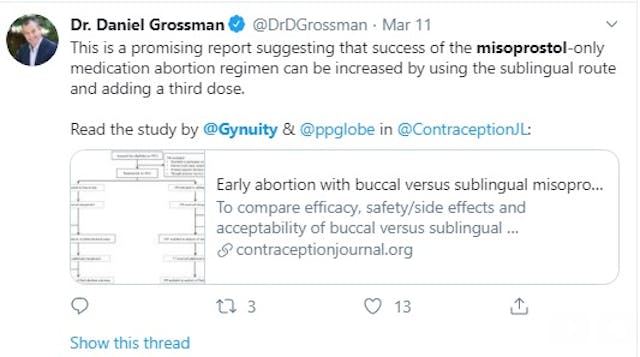 Image: Daniel Grossman Tweets Misoprostol only for abortion (Image: Twitter)
