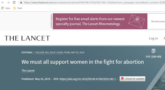 Lancet editorial supports abortion Image: Lancet editorial supports abortion