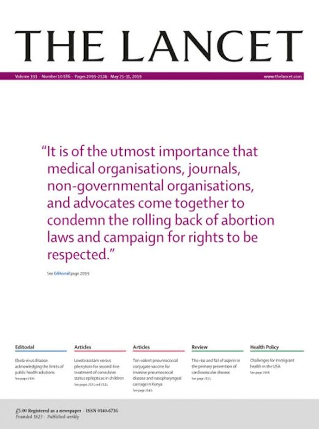 Lancet cover advocates for abortion, May 2019 Image: Lancet cover advocates abortion May 2019