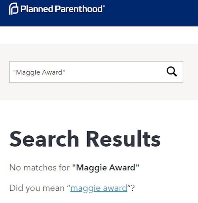 Planned Parenthood search Maggie Award (PPFA website 05132019) Image: Planned Parenthood search Maggie Award (PPFA website 05132019)