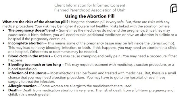Planned Parenthood medical abortion consent form risks of abortion Image: Planned Parenthood medical abortion consent form risks of abortion