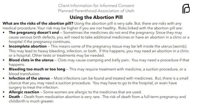 Image: Planned Parenthood medical abortion consent form risks of abortion