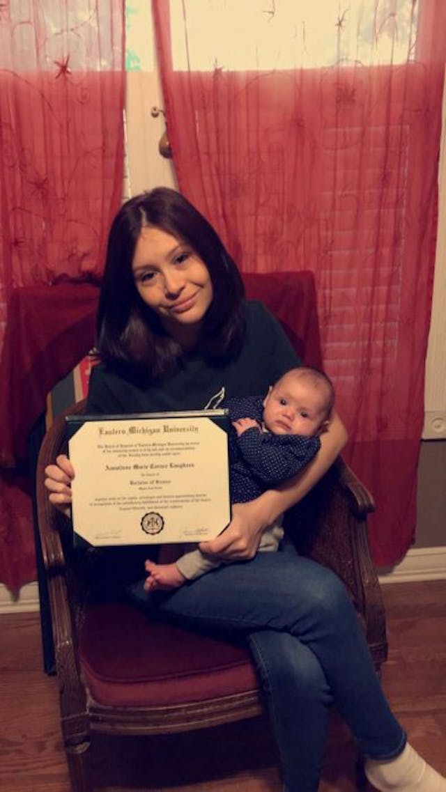 Anna and Noelle with Anna’s college diploma pregnant in college