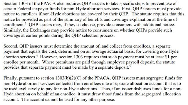 ACA requirements for providing abortion services (Image: Oct 2017 CMS bulletin) Image: ACA requirements for providing abortion services (Image: Oct 2017 CMS bulletin)
