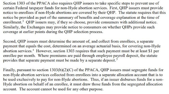 Image: ACA requirements for providing abortion services (Image: Oct 2017 CMS bulletin)