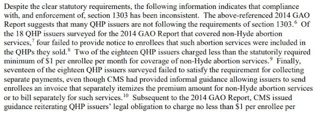 Image: GAO found areas where QHPs were not abiding by abortion statute under ACA (Image :Oct 2017 CMS bulletin)