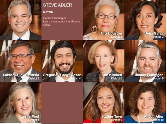 Image:Austin Council members who votes to lease city building to Planned Parenthood (Image: 2018 Austin City Council members)