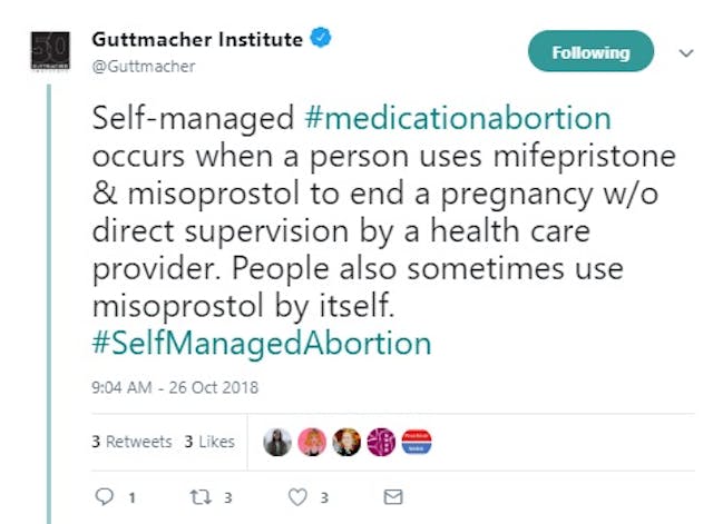 Guttmacher on self managed abortion (Image: Twitter) Image: Guttmacher on self managed abortion (Image: Twitter)