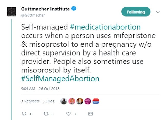 Image: Guttmacher on self managed abortion (Image: Twitter)