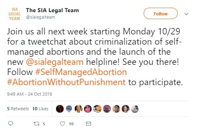 SIA Legal Team on self managed abortion (Image: Twitter) Image: SIA Legal Team on self managed abortion (Image: Twitter)