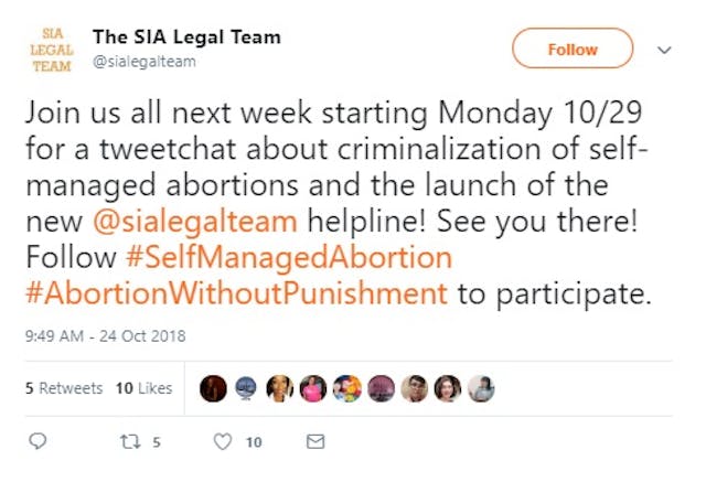 Image: SIA Legal Team on self managed abortion (Image: Twitter)