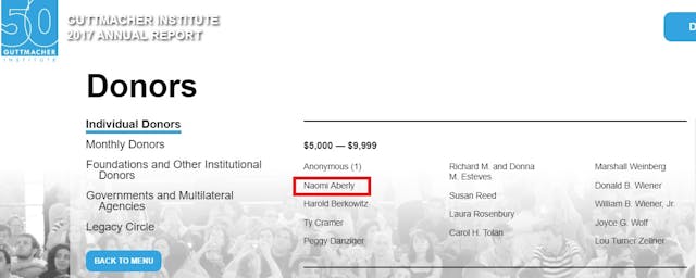 Image: Guttmacher funded by Planned Parenthood Board Chair Naomi Aberly