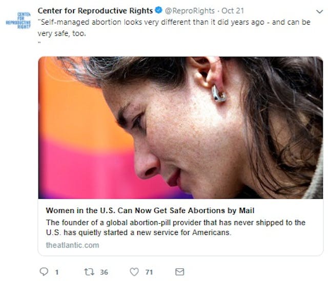 Center for Reproductive Rights on self managed abortion (Image: Twitter) Image: Center for Reproductive Rights on self managed abortion (Image: Twitter)