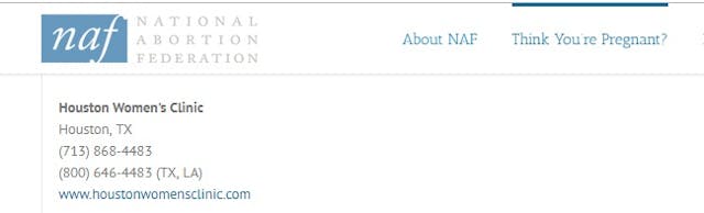 Houston Women’s Clinic abortion clinic NAF member (Screen captured Sept 25, 2018) Image: Houston Women's Clinic abortion clinic NAF member (Screen captured Sept 25, 2018)