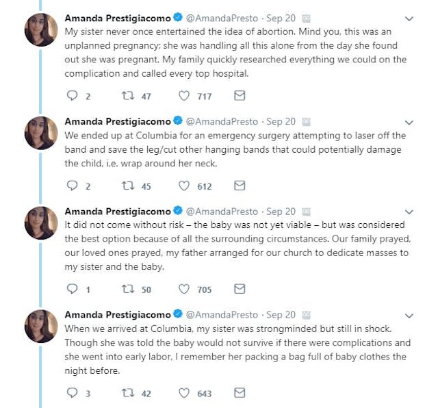 Prestigiacomo tells the story of how her sister refused abortion.