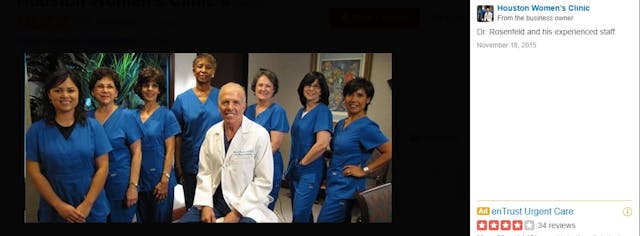 Image: Abortionist Bernard Rosenfeld and the Houston Women's Clinic staff (Image credit: Yelp)
