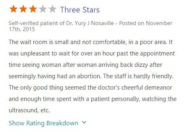 Image: Yury J Nosaville Review of Houston Women's Clinic abortion (Image credit: Vitals.com)