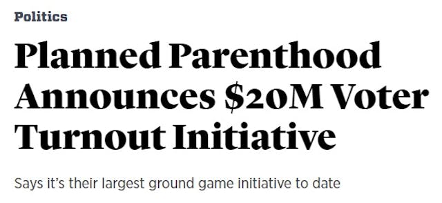 Planned Parenthood commits $20 million to 2018 midterm election (Screen image: Roll Call) Image: Planned Parenthood commits $20 million to 2018 midterm election (Screen image: Roll Call)