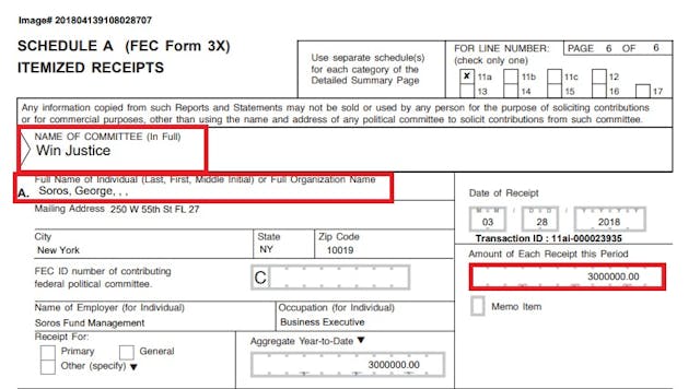 Planned Parenthood’s Win Justice Pac starts with Soros money (Image: FEC Report) Image: Planned Parenthood's Win Justice Pac starts with Soros money (Image: FEC Report)