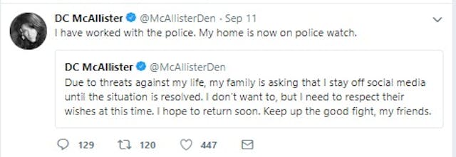 Image: PJ Media writer DC McAllister threatened for Tweet (Image credit: Twitter)