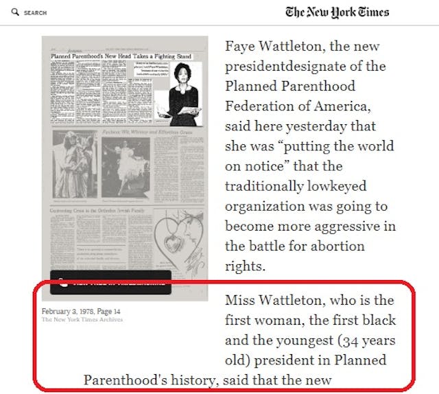 Faye Wattleton first female Planned Parenthood president (Image: New York Times) Image: Faye Wattleton first female Planned Parenthood president (Image: New York Times)