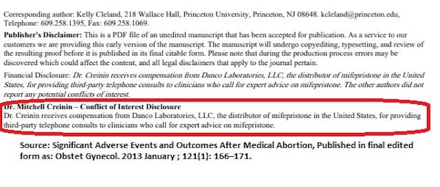 Mitchell Creinin conflict of interest DANCO abortion pill mfg pro-abortion