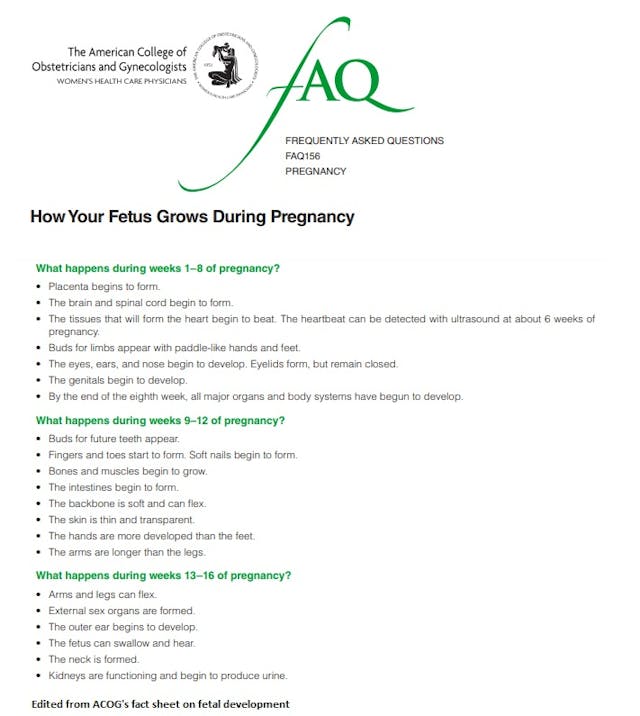 ACOG Fetal development Image: ACOG Fetal development