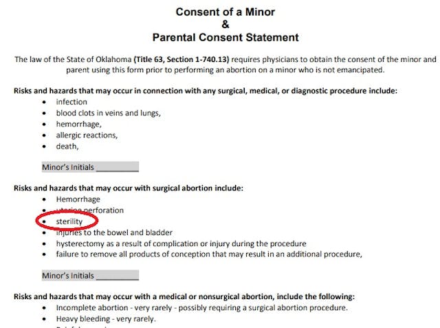 Planned Parenthood abortion consent of minor form risks of surgical abortion Sterility infertility