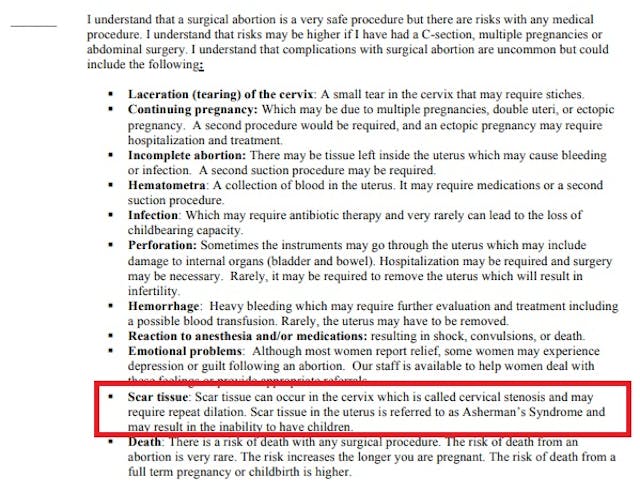 Gynemed consent form abortion affects ability to have children infertility