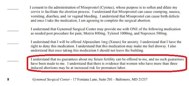 Image: Gynemed consent form abortion future pregnancy premature labor