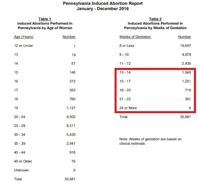 Image: Pennsylvania abortions by gestation 2016