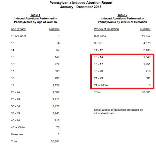 Image: Pennsylvania abortions by gestation 2016