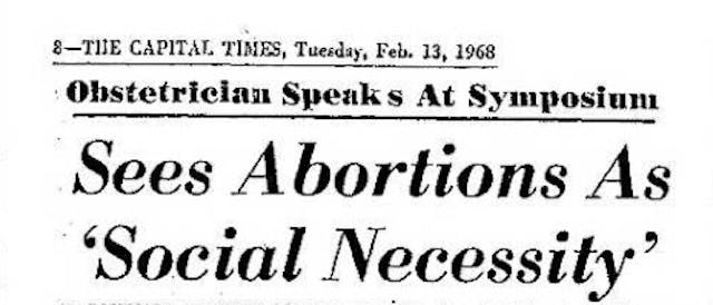Alan Guttmacher sees abortion as necessary 1968 Image: News article headline about abortion and Guttmacher