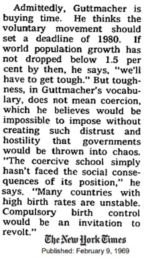 Guttmacher on coercive population control New York Times Image: News article on Guttmacher