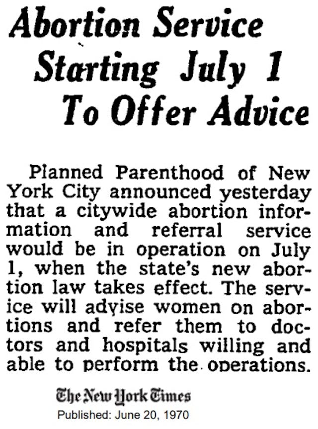 Planned Parenthood announces they will be referring for abortion June 1970 IMage: Article on Planned Parenthood