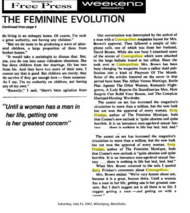 Betty Friedan opposed Cosmopolitan editor Helen Gurley Brown Image of Article