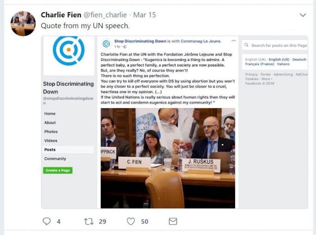 Woman with Down syndrome addresses UN: Stop targeting us for extinction image