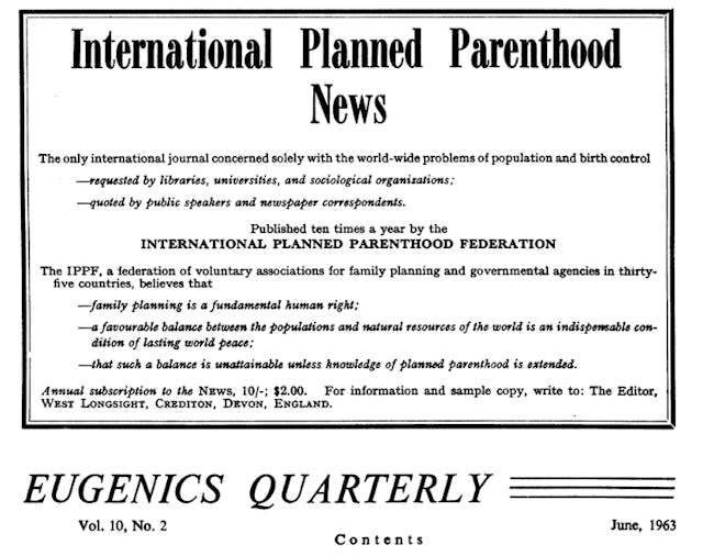1963 Advertisement from Planned Parenthood in the Eugenics Review Quarterly