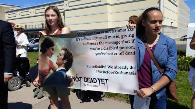 Two teen girls protest Me Before You in Hartford, CT.