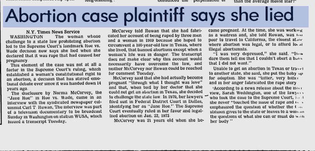 Abortion rape lie Roe