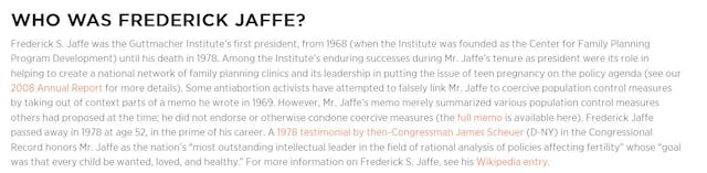 Screen from Guttmacher Institute website shows Frederick S. Jaffe as first president